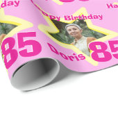 女の子の名前85th誕生日フォトピンク黄色のラップ ラッピングペーパー (ロールコーナー)