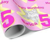 女の子の名前photo 5th birthday pink & yellow star ラッピングペーパー (ロールコーナー)