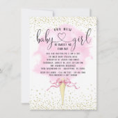 女の子の園参照ピンクの金ゴールドコットンキャンディーベビーシャワー 招待状 (正面)