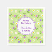 女の子の夏の誕生日パーティーのナプキンピンクの花 スタンダードカクテルナプキン (正面)