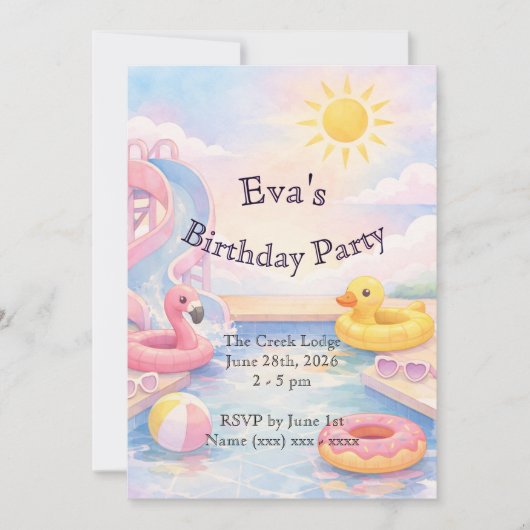 女の子の夏の誕生日パーティーの招待状 招待状 (正面)
