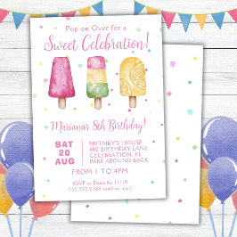女の子の夏アイスの誕生日パーティー 招待状