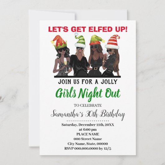 女の子の夜を楽しんで誕生日クリスマス 招待状 (正面)