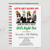 女の子の夜を楽しんで誕生日クリスマス 招待状 (正面/裏面)