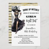 女の子の夜ウィッチハロウィーン誕生日パーティー 招待状 (正面/裏面)