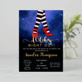 女の子の夜ハロウィーンのポスター – 不気味魔女 箔招待状 (立ち正面)