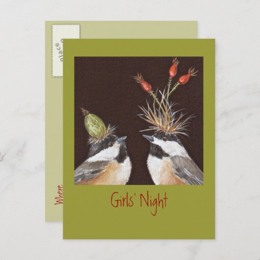 女の子の夜招待の郵便はがき インビテーションポストカード (正面/裏面)