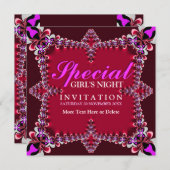 女の子の夜 赤いホットピンクのパーティー招待状 招待状 (正面/裏面)