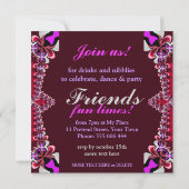 女の子の夜 赤いホットピンクのパーティー招待状 招待状 (裏面)