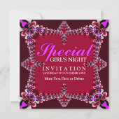 女の子の夜 赤いホットピンクパーティー招待状 招待状 (正面)