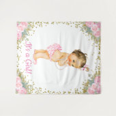 女の子の大きいベビーシャワーの背景 タペストリー (正面(横))