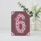 女の子の大きな6歳の誕生日 ピンクの花 緑の葉 ポストカード (スタンド正面)