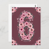 女の子の大きな6歳の誕生日 ピンクの花 緑の葉 ポストカード (正面/裏面)