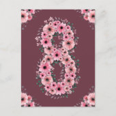 女の子の大きな8歳の誕生日 ピンクの花 緑の葉 ポストカード (正面)