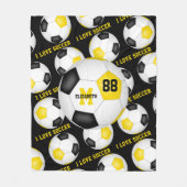 女の子の大好きサッカー文字ブラック金ゴールド フリースブランケット (正面)