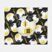 女の子の大好きサッカー文字ブラック金ゴールド フリースブランケット (正面(横))