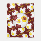 女の子の大好きサッカー文字マルーン金ゴールド フリースブランケット (正面)