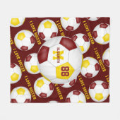 女の子の大好きサッカー文字マルーン金ゴールド フリースブランケット (正面(横))