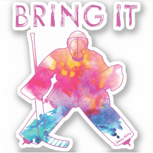 女の子の女の子の持って来るホッケーゴアリーの水色 シール (正面)