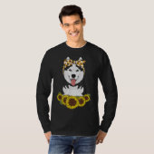女の子の女性シベリアのハスキー犬ひまわりギフト Tシャツ (正面フル)