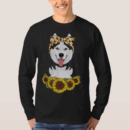 女の子の女性シベリアのハスキー犬ひまわりギフト Tシャツ (正面)