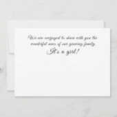女の子の妊娠ジェンダーが喜びを明らかにする 案内状 (裏面)