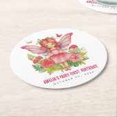 女の子の妖精の最初の誕生日キュートピンク ラウンドペーパーコースター (アングル)