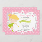 女の子の妖精の誕生日招待状(ピンク・グリーン) 招待状 (正面/裏面)