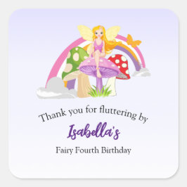 女の子の妖精キノコ虹の誕生日  スクエアシール