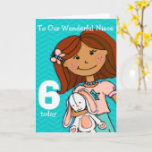 女の子の姪の第6バースデー・カードの女の子らしい水 カード (黄色い花)