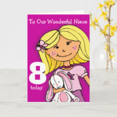 女の子の姪8th誕生日カード女の子らしパープル カード (黄色い花)