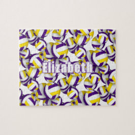 女の子の子の紫の金ゴールドバレーボールチームの色 ジグソーパズル