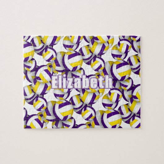 女の子の子の紫の金ゴールドバレーボールチームの色 ジグソーパズル (横)