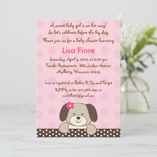 女の子の子犬のベビーシャワー招待状 招待状 (スタンド正面)