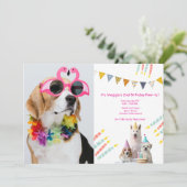 女の子の子犬の誕生日パーティフォト招待状 招待状 (スタンド正面)