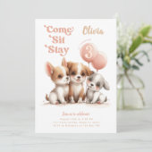 女の子の子犬の誕生日パーティー 招待状 (スタンド正面)