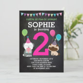 女の子の子犬の誕生日招待状、黒板 招待状 (スタンド正面)