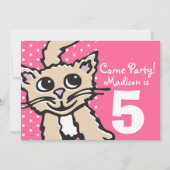 女の子の子猫のパーティーピンクの招待 招待状 (正面)