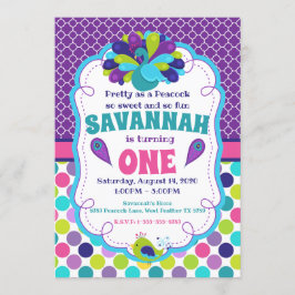 女の子の孔雀の誕生日パーティー招待状 招待状