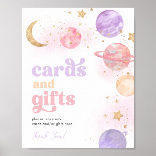 女の子の宇宙カードとギフトサイン ポスター (正面)