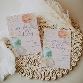 女の子の宇宙誕生日パーティー招待状 招待状