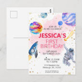 女の子の宇宙飛行士 ロケット 惑星 宇宙 ポストカード (正面/裏面)