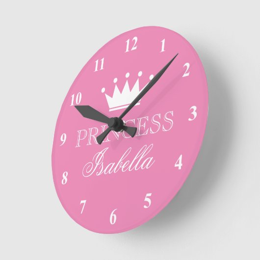 女の子の寝室のためのピンクの王女の王冠の柱時計 ラウンド壁時計 (傾斜)