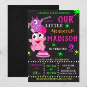 女の子の小さなモンスターの誕生日招待状 招待状 (正面/裏面)