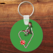 女の子の小妖精や小人のキャンディ・ケーンのクリスマスの休日Keychain キーホルダー (正面)