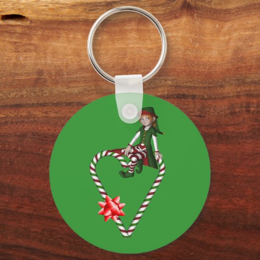 女の子の小妖精や小人のキャンディ・ケーンのクリスマスの休日Keychain キーホルダー (正面)