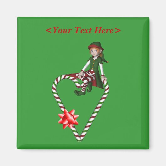 女の子の小妖精や小人のキャンディ・ケーンのハートのクリスマスの休日の磁石 マグネット (正面)