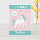 女の子の年齢6ユニコーン誕生日 カード (黄色い花)