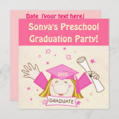 女の子の幼稚園/幼稚園の卒業パーティー 招待状 (正面/裏面)