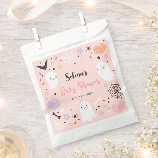 女の子の幽霊リトルブーはデューハロウィーン赤ちゃんシャワー フェイバーバッグ (クリップ留めされた状態)